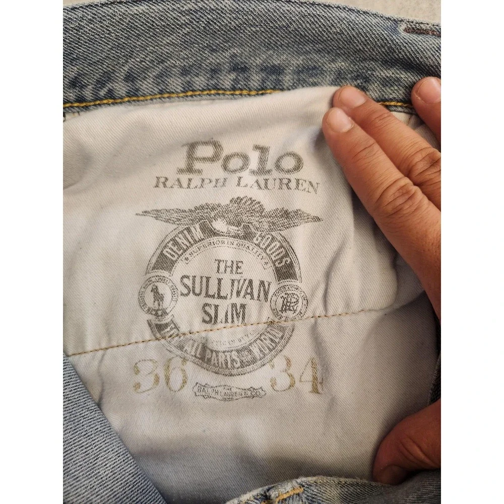 Polo Ralph Lauren Jeans Mens 36x34‎ Light Wash Sullivan Slim Distressed Raw Vtg